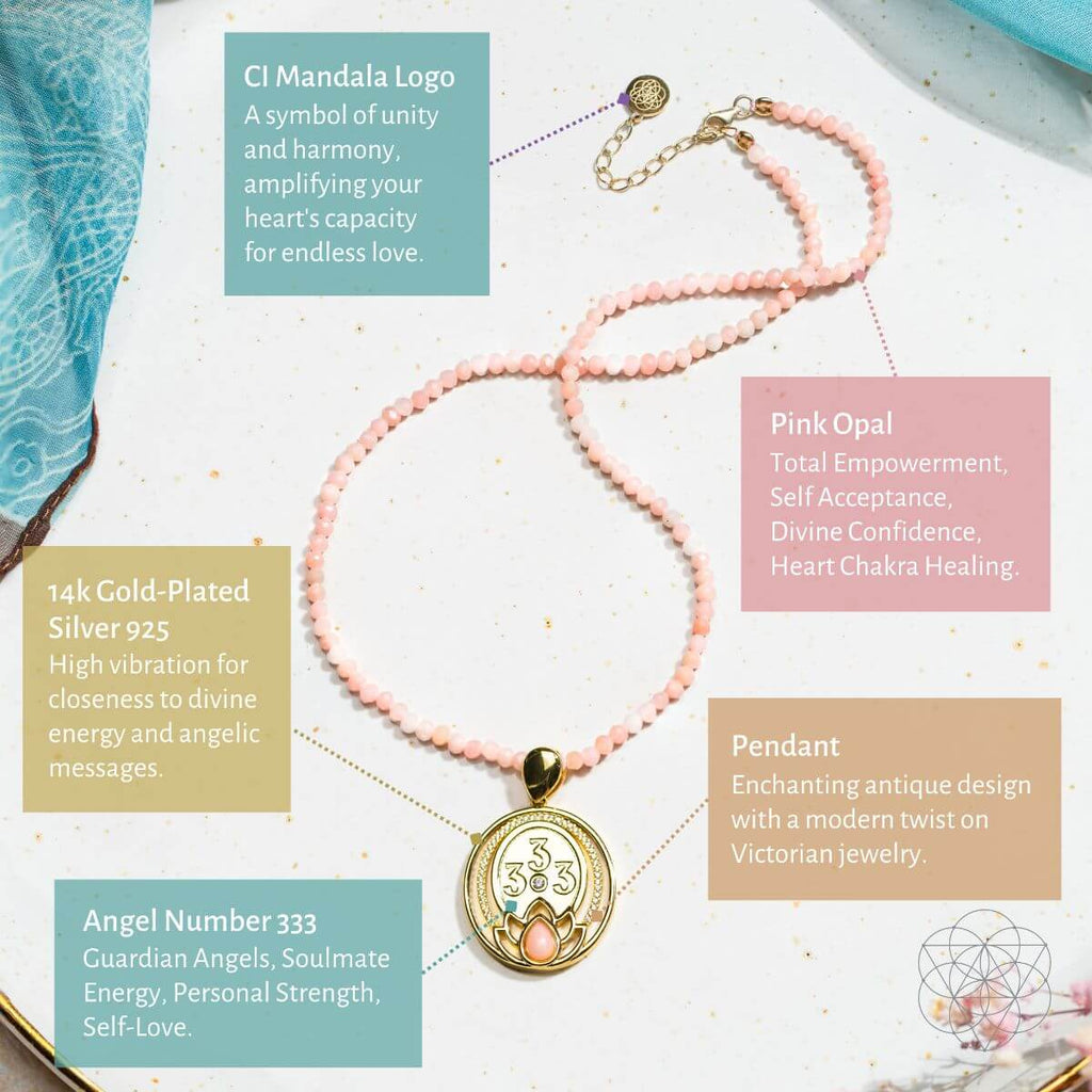 I Am Love - 333 Pink Opal Silver Necklace of True Love