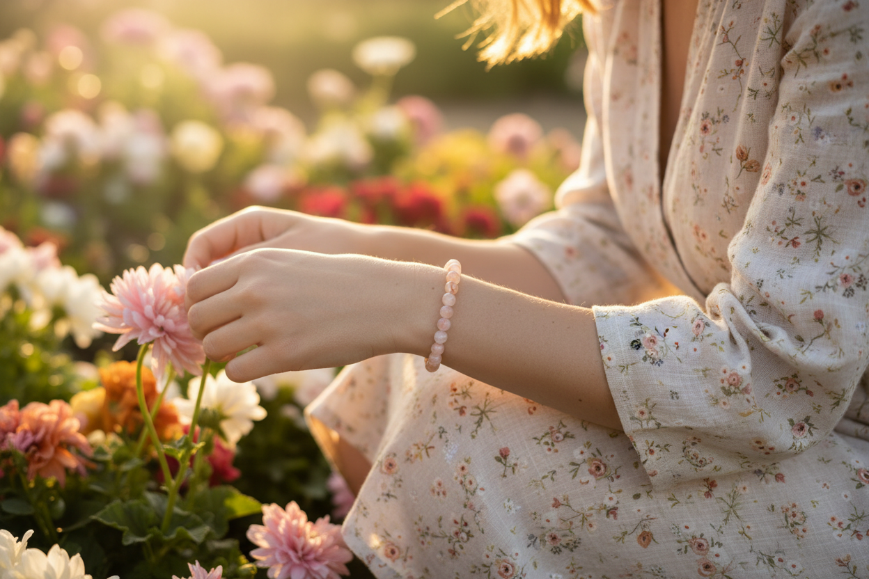Flower Agate Round Bead Bracelet - Joyful Growth